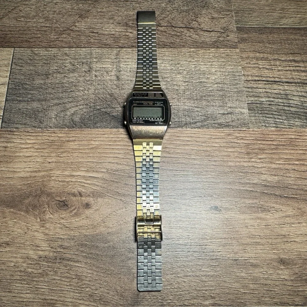 Vintage Waltham Digital Quartz Watch Gold Tone Alarm/Chronograph - Untested